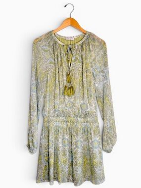 Ramy Brook Brinley Paisley Print Tassel Tie Blouson Sleeve Mini Dress Women’s S
